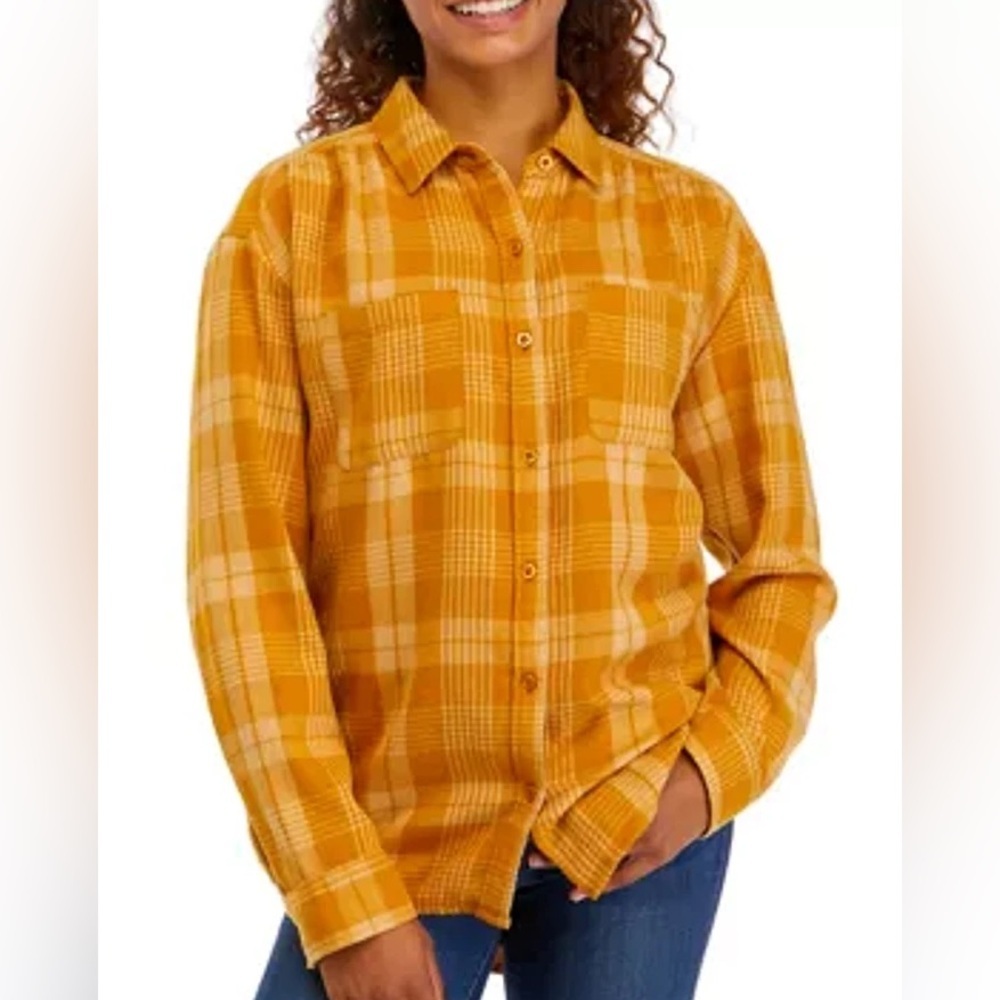 Wonderly Boyfriend woven plaid flannel‎ gold metallic size small